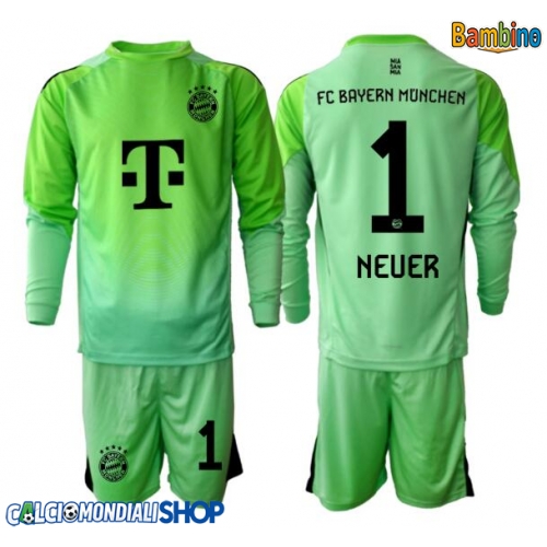 Maglie da calcio Bayern Munich Manuel Neuer #1 Portiere Prima Maglia Bambino 2025-26 Manica Lunga + Pantaloni corti)